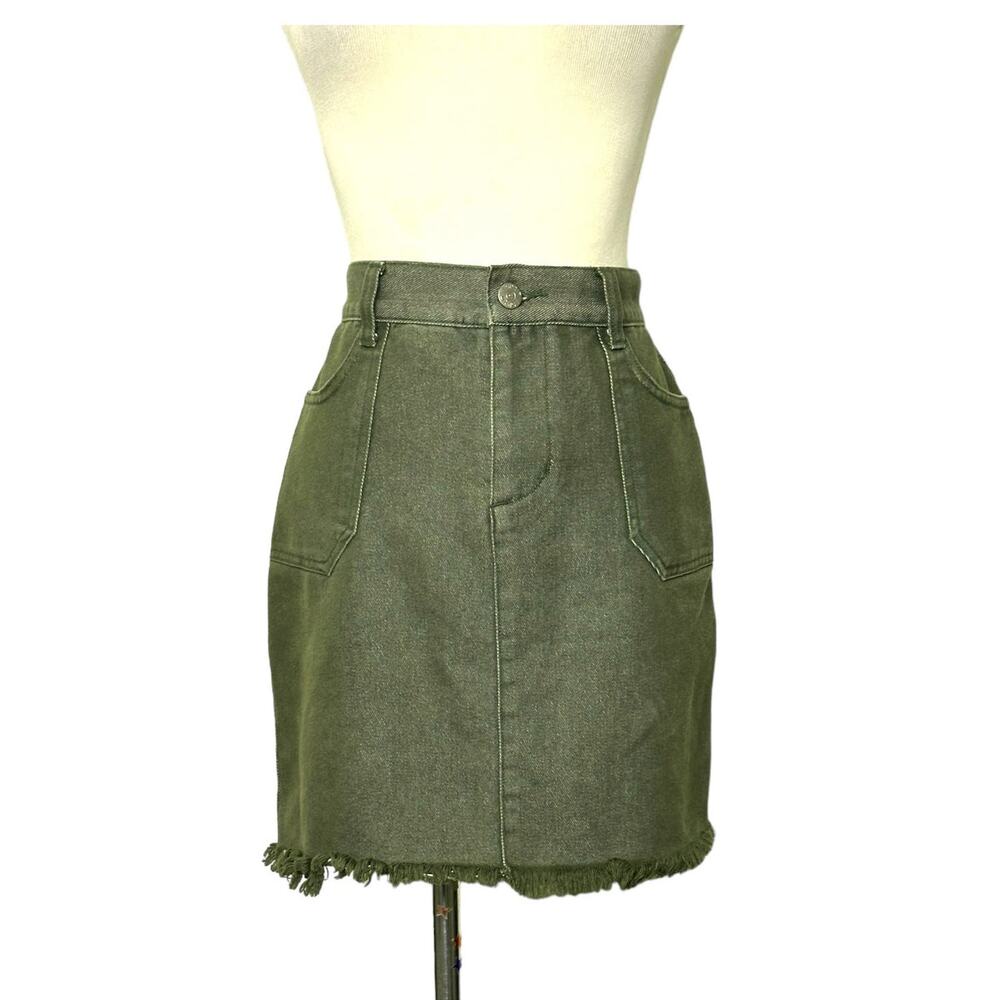 Esprit Y2K green denim Y2K raw hem mini skirt size 2